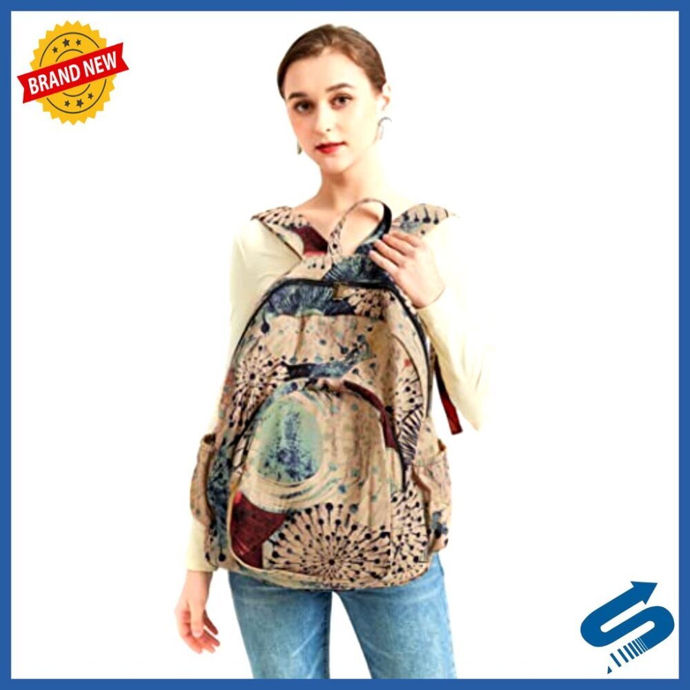 Large Capacity Bohemian Backpack Foldable Canvas Daypack Travel Bag - Picture 5 of 6